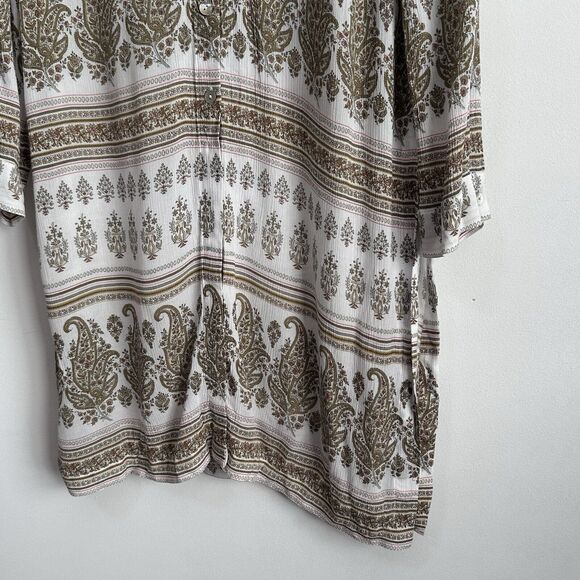 J JILL Tunic Duster Rayon S Sand Dune‎ Paisley Floral Lightweight Button Front - Picture 2 of 12